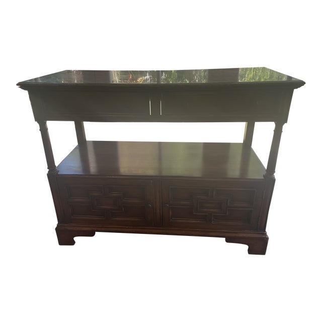 1990s Walnut Wood Dining Buffet With Marble Top For Sale