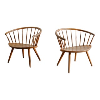 Swedish Mid-Century Sculptural Wooden Arka Armchairs in Oak by Yngve Ekström, 1950s, Set of 2 For Sale