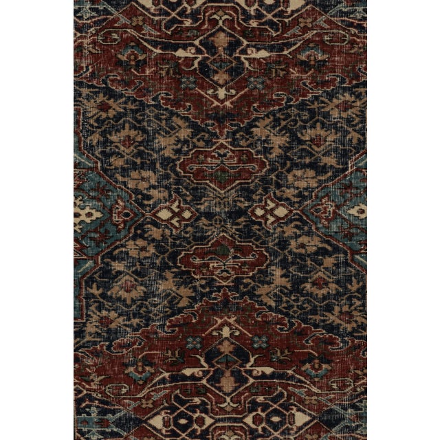 1950s Vintage Distressed Rug, Traditional Medallion Design in Blue and Red - Rug & Kilim For Sale - Image 5 of 8
