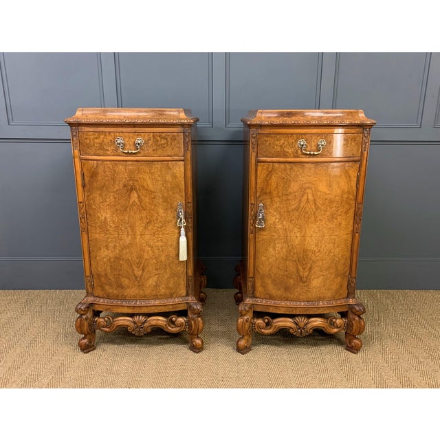 A bold and impressive pair of burr walnut pedestal cupboards in the queen Anne style. Of large size and of very good...