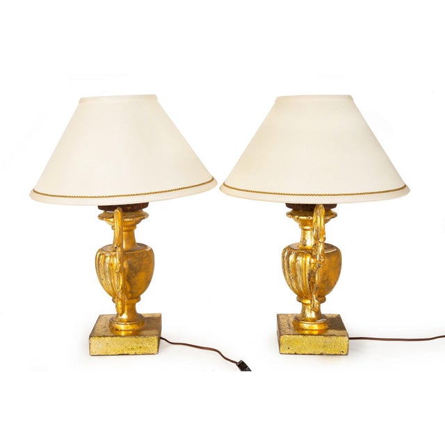 Rococo Vintage Pair of Carved Giltwood Table Lamps For Sale - Image 3 of 12