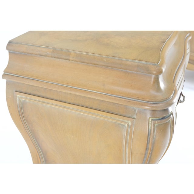 Pair Bombe White Wash Pickled Burl Wood Night Stands End Tables Brass Pulls Mint For Sale - Image 14 of 16