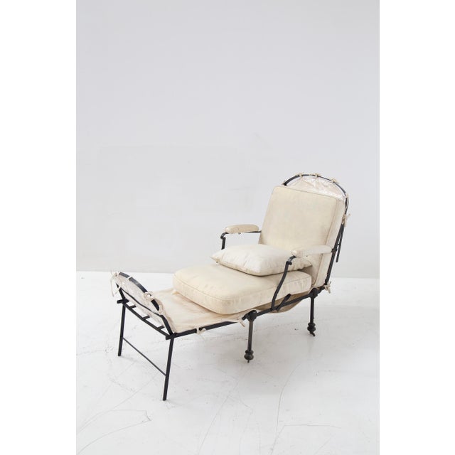 French Art Deco Country Deck Chair in Iron with Fabric Cushions, 1939 For Sale - Image 11 of 15