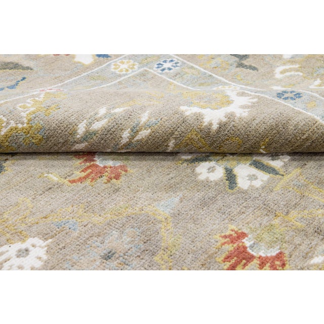Light Brown Contemporary Sultanabad Handmade Floral Design Wool Rug For Sale - Image 4 of 11