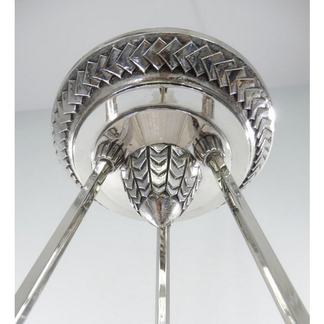Petitot French Art Deco Chandelier 1930s - Stepped Chevron Geometric Glass For Sale - Image 6 of 10