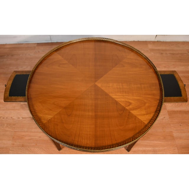 1930s French Louis XVI Style Walnut Coffee Accent Table Brass Gallery Railing For Sale - Image 11 of 14