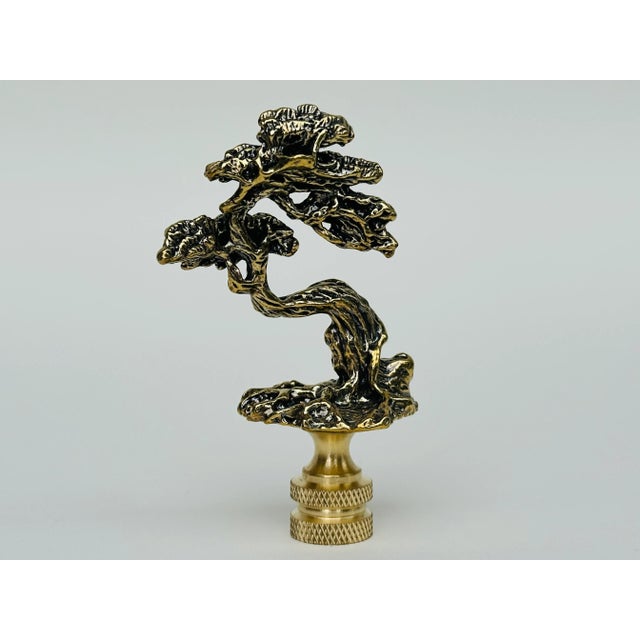 Chinoiserie Brass Bonsai Tree Lamp Finials - A Pair For Sale - Image 3 of 5