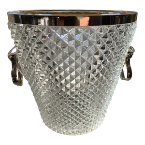 English Mid Century Pressed Glass Ice Bucket Silver Trim