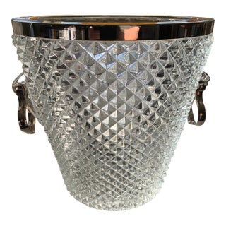 Vintage Mid Century Pressed Glass Ice Bucket Silver Trim From England For Sale