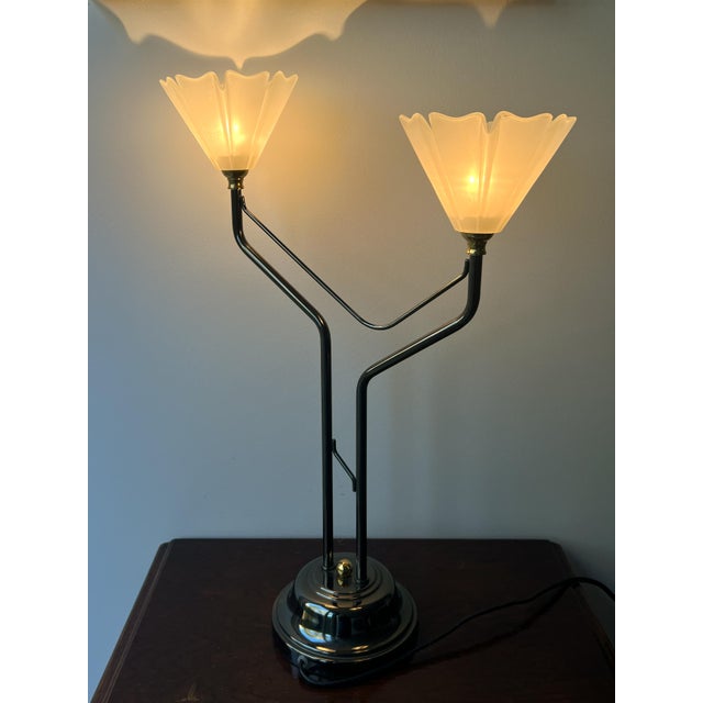 Modern Mid-Century Belgian Table Lamp in Brass, Bronze and Glass from Massive, 1980s For Sale - Image 3 of 11