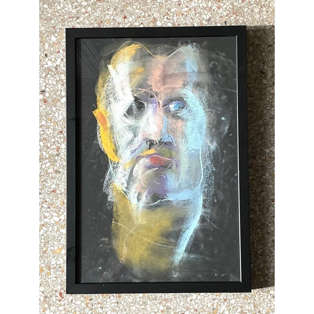 Black Vintage Abstract Portrait Oil Pastel Painting For Sale - Image 8 of 14