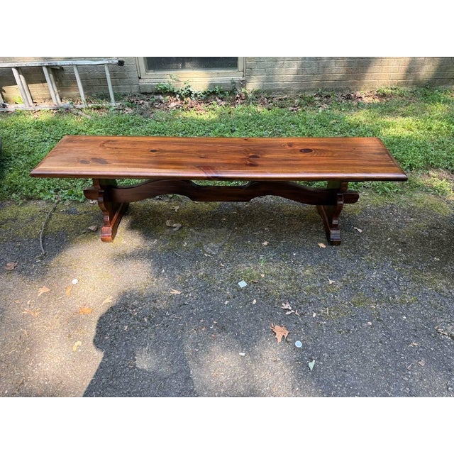 Late 20th Century Pair of Vintage Rustic Style Trestle Base Benches For Sale - Image 17 of 17
