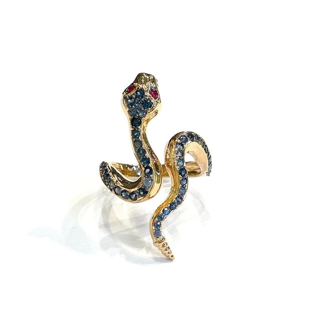 Bochic "Orient" Green Emerald & Red Ruby Serpent Ring In 18K Gold & Silver For Sale - Image 9 of 10
