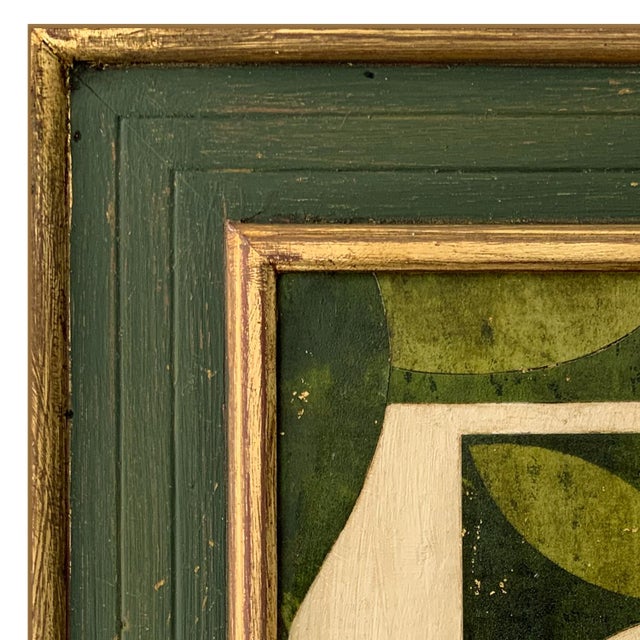 Various Artists Green Mid-Century Modern Inspired Collage in Vintage Painted Frame For Sale - Image 4 of 6
