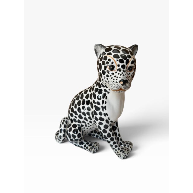 Ceramic 1970s Italian Black & White Majolica Snow Leopard Figurines – Pair For Sale - Image 7 of 12