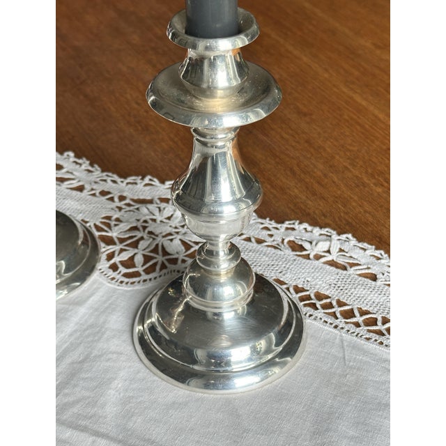 Silver-Plated Metal Candlesticks by Pierre Meurgey, Paris, France, 1970s, Set of 2 For Sale - Image 3 of 7