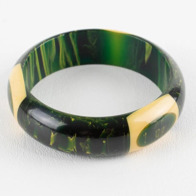 Belle Kogan Belle Kogan Bakelite Bracelet Bangle with Laminated Elongated Dots For Sale - Image 4 of 9