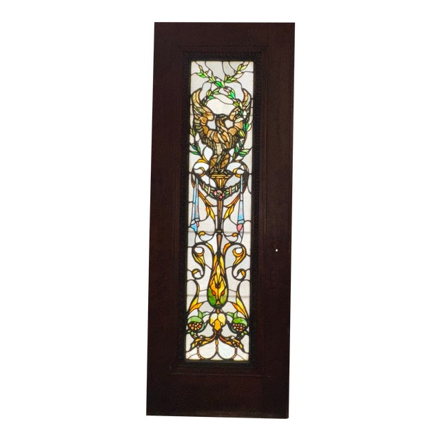 1890s John La Farge Stained Glass Door – Phoenix & Pomegranate Motif For Sale