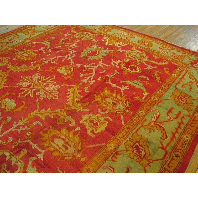 1900s Red -Jewel Tones Tribal Antique Turkish Oushak Rug 11' 9" X 13' 6" Handknotted Wool Carpet For Sale - Image 4 of 5