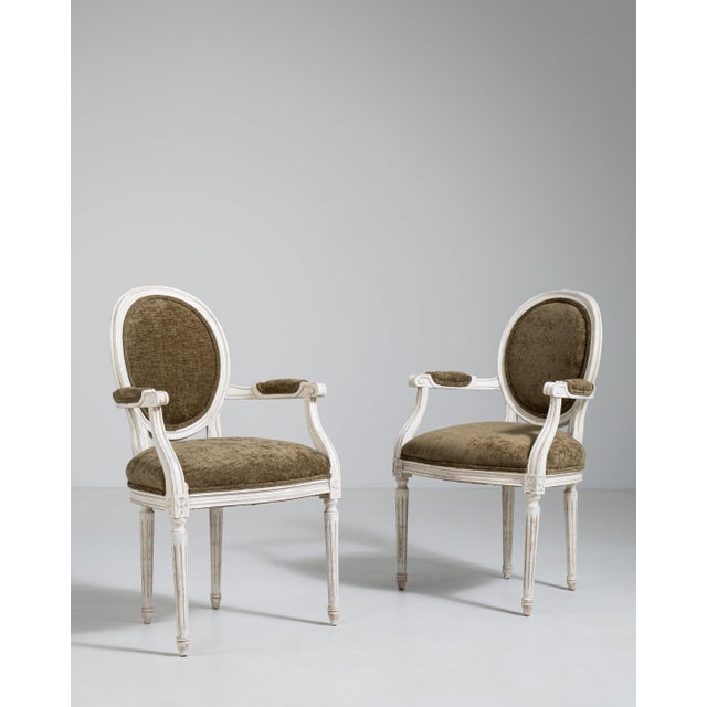 Pair of Louis XVI Upholstered Armchairs, Neoclassical Style, France, 20th Century For Sale - Image 13 of 18