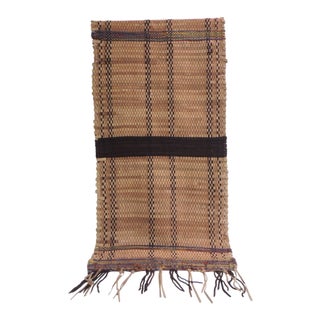 Artisanal Handcrafted Vintage Leather Stripes and Textured Wool Chilean Table Runner. For Sale