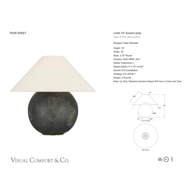 Kelly Wearstler by Visual Comfort Signature Lindo 14" Accent Lamp in Aurora with Linen Shade Designer: Kelly Wearstler...