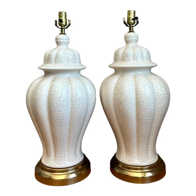 Vintage Crackle Glaze Ceramic Table Lamps - Pair For Sale
