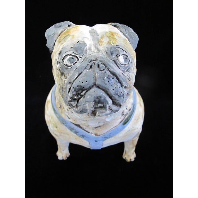 Pug Dog With Blue Harness Studio Pottery Sculpture Statue Signed Kaj For Sale - Image 13 of 15
