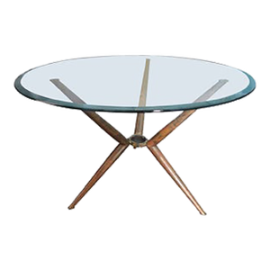 1950s Italian Modern Brass Tripod Table With Glass Top