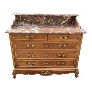 French Marble & Walnut Chest of Drawers For Sale