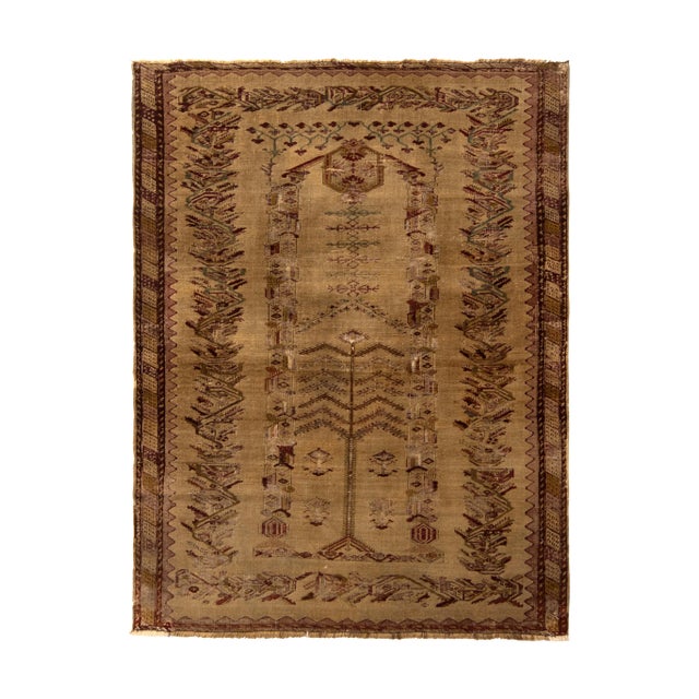 Hand-Knotted Antique Ghiordes Rug Beige Brown Geometric Pattern For Sale In New York - Image 6 of 6