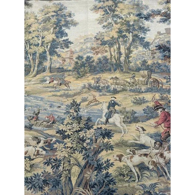 Vintage French Aubusson Style Jacquard Hunting with Hounds Tapestry, 1970s For Sale - Image 3 of 18