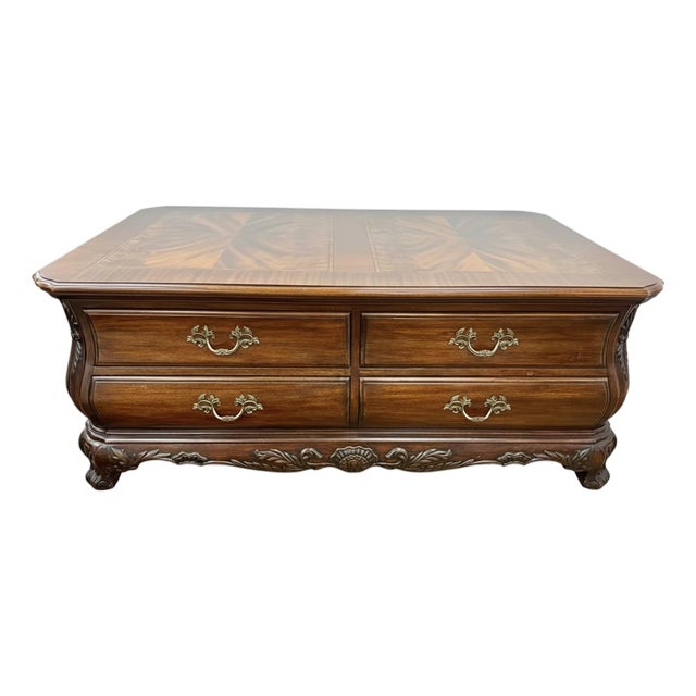 Councill Carved Mahogany Coffee Table With 8 Drawers For Sale