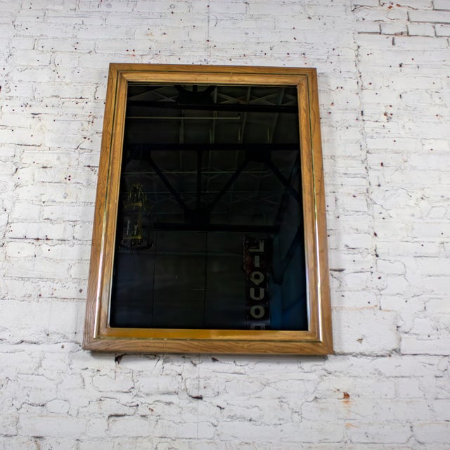 1970s 1974 Modern Wall Mirror by Thomasville Rectangular Oak Frame With Brass Plated Detail For Sale - Image 5 of 18