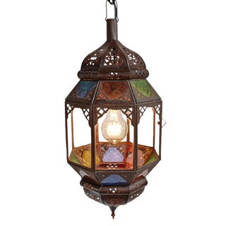 Multi Color Glass Moroccan Lantern For Sale