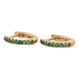 Zambian Emerald Huggies in Solid 14k Yellow Gold | Rd 10mm | Latch Back- Set of 2 For Sale