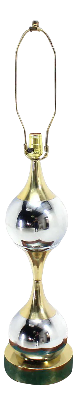 Vintage Mid Century Chrome Globe and Brass Table Lamp