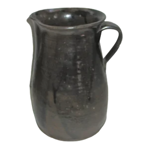 Mid 19th Century Antique Primitive Handmade Sc Edgefield,Catwaba Dark Brown Glaze Pottery Pitcher