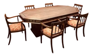 English Meeting Table with Chairs, Set of 7