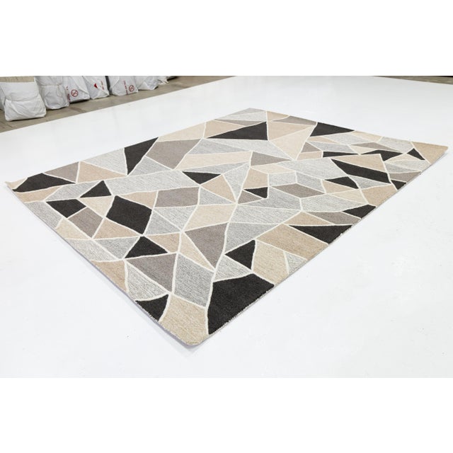 8x10 Modern Geometric Hand-Tufted Wool Rug Abstract Mosaic Neutral Area Rug For Sale - Image 10 of 10