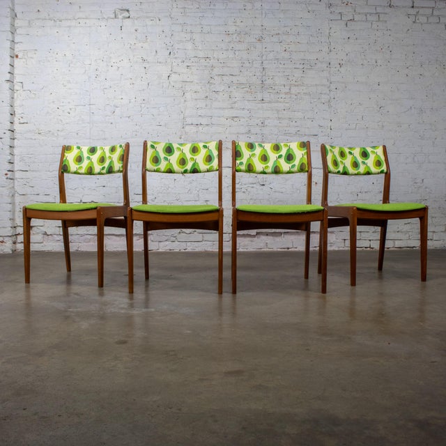 1970’s Scandinavian Modern Dining Chairs by D Scan W/ Teak Frames & Avocado Fabric Set of 4 For Sale - Image 12 of 18