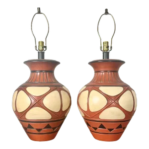 Pair of Southwestern Mid-Century Modern Ceramic Table Lamps