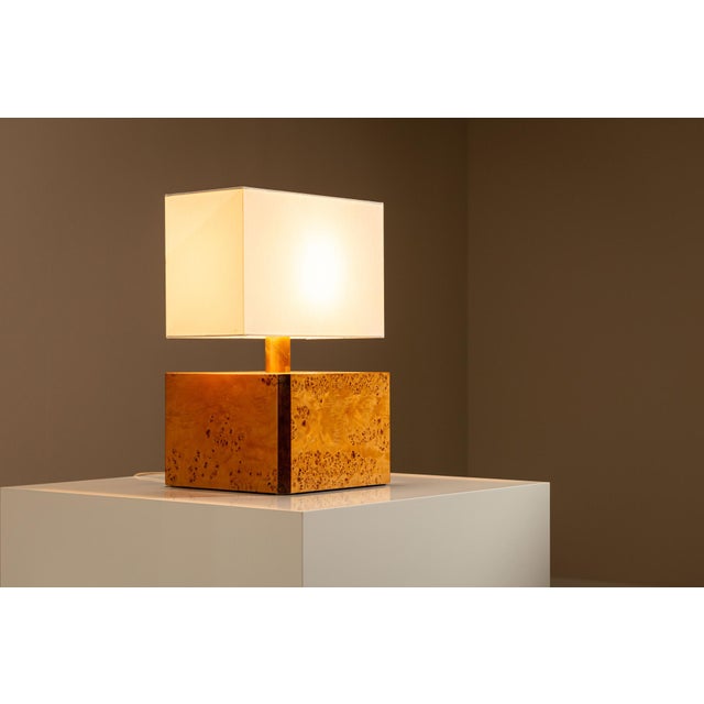 Wood Table Lamp in Walnut Burl and Brass by Gabriella Crespi, Italy, 1970s For Sale - Image 7 of 15
