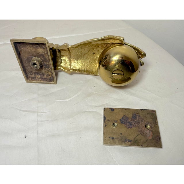 Large Vintage Solid Heavy Brass Ladies Woman Dainty Hand Front Door Knocker Set For Sale - Image 10 of 11