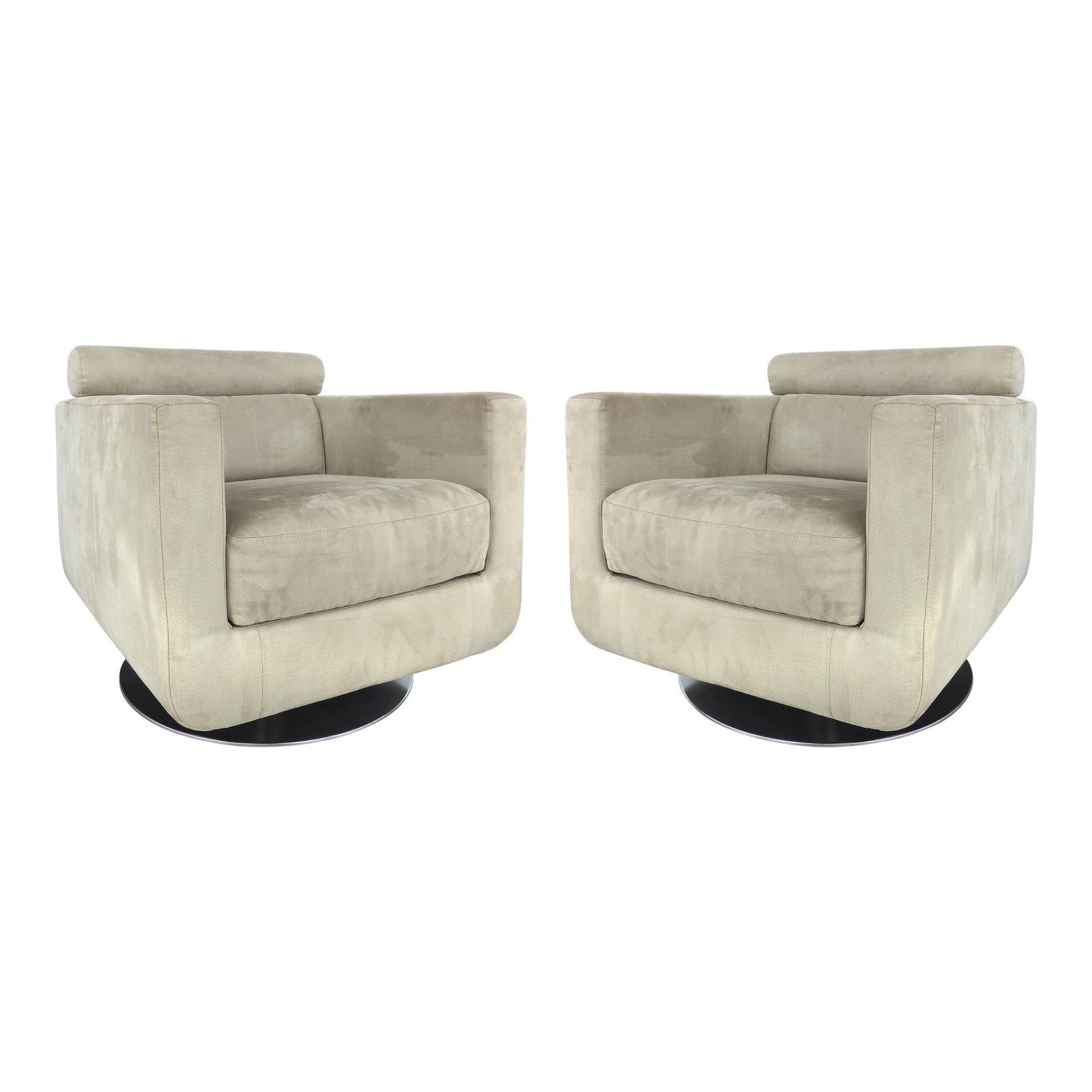 Italian UltraSuede Swivel Club Chairs by Natuzzi Salotti a Pair