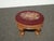 Wood Footstool ~ Vintage French Country Burgundy Floral Round Needlepoint Footstool#2 For Sale - Image 7 of 16