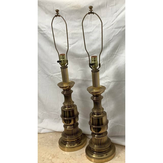 Mid Century Modern Vintage Brass Table Lamps. These Lamps are slightly heavy and a beauty. Measurements are 23”H to light...