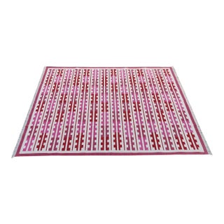 Handmade Cotton Natural Vegetable Dyed Reversible Red Pink Marianne Rug - 8'x10' For Sale
