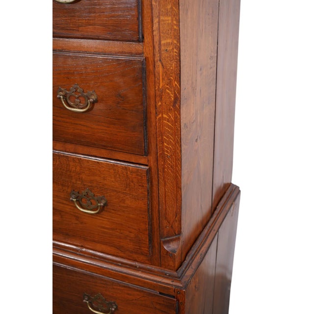 Brass 18th Century Period Oak English Chest on Chest Bracket Feet Shell Inlay For Sale - Image 8 of 10