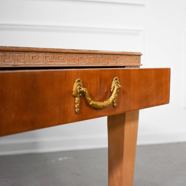 Brown Neoclassical Greek Key Lion Side Tables - A Pair For Sale - Image 8 of 12